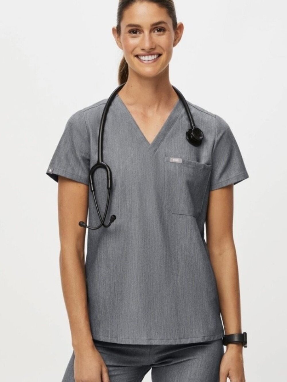 FIGS Catarina One Pocket Scrub Top V-Neck Grey Gray Women XS Medical Uniform